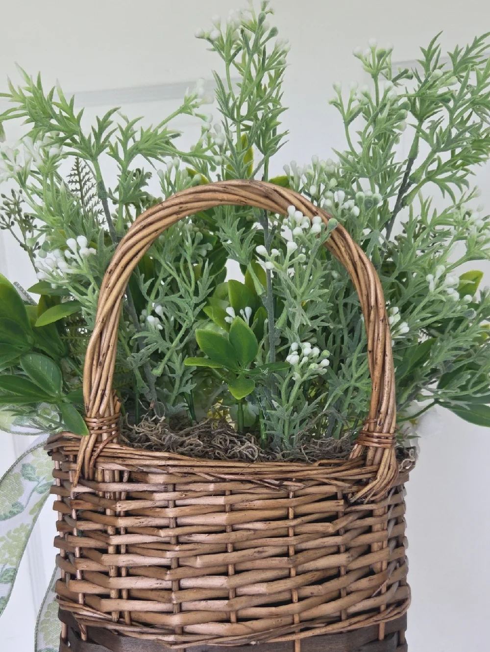 Green Hydrangea Floral Wreath Door Basket Decorative Bow Year Round Door Wreath